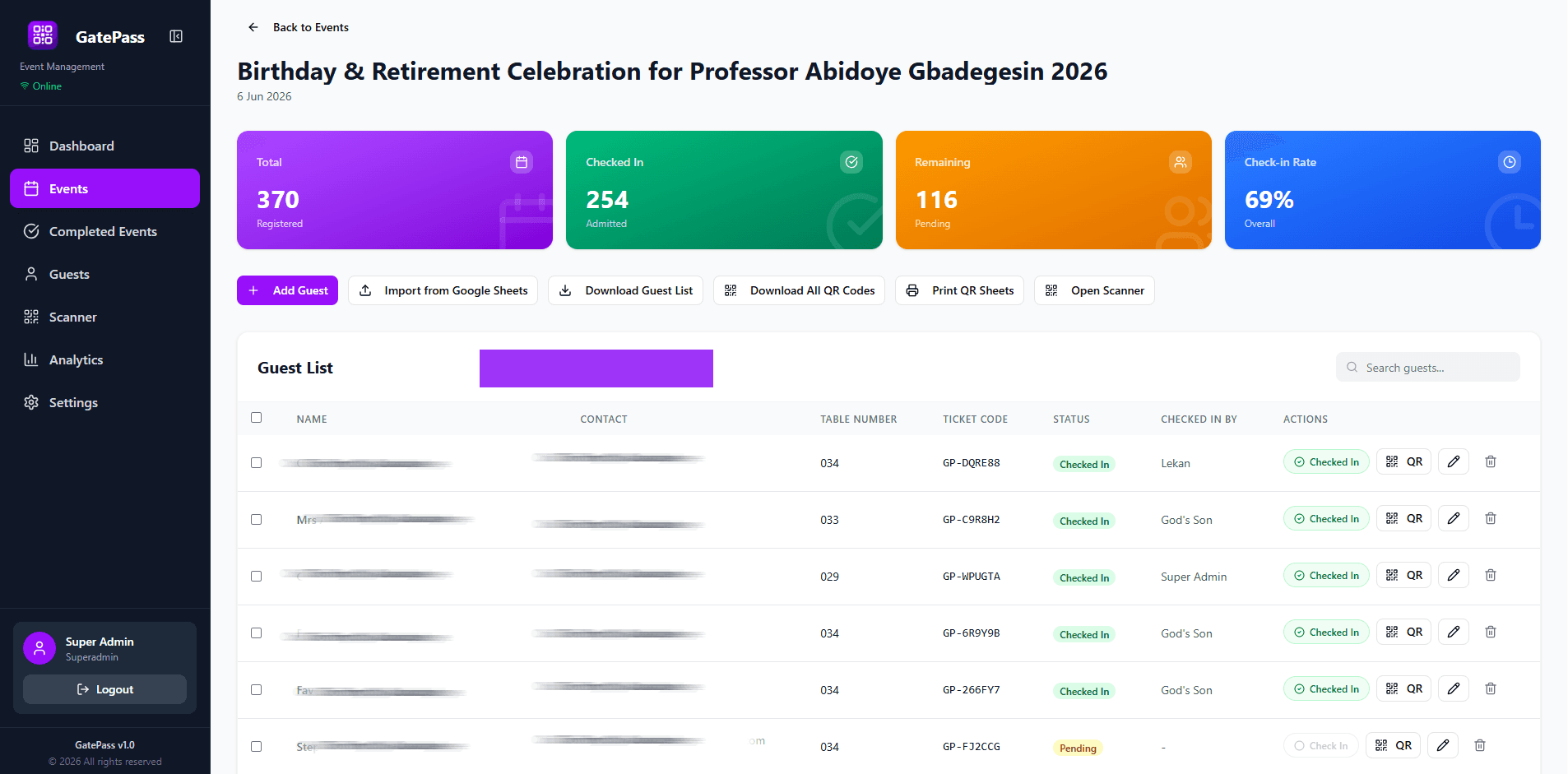 GatePass live attendance dashboard
